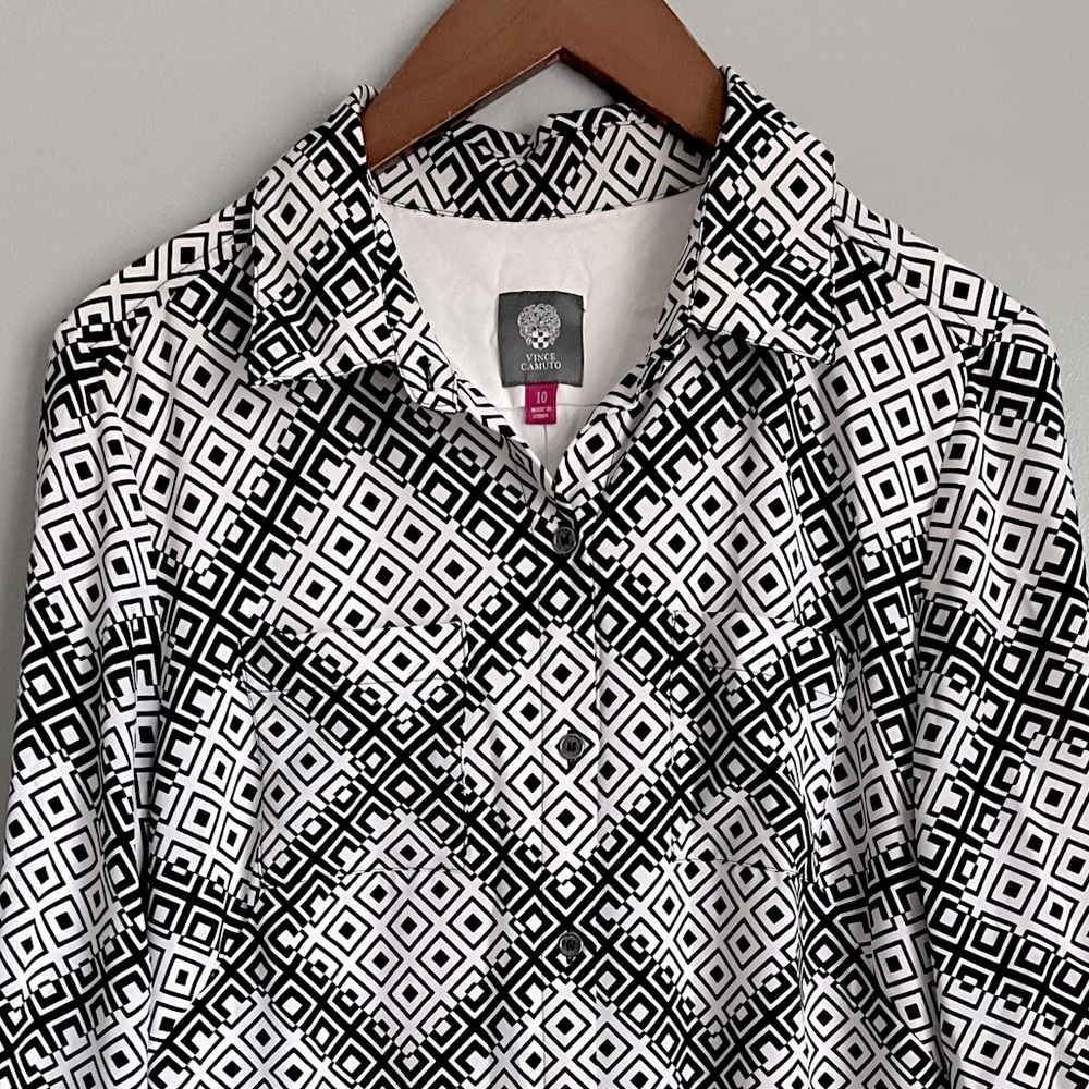 Vince Camuto black & white geometric shirt dress, size 10